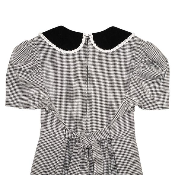 Vintage Bonnie Jean Girls Houndstooth Dress Black Velvet Collar Bows Size 16 - Picture 8 of 9
